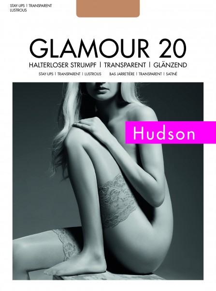 Hudson Glamour 20 - Bas jarretière brillant avec dentelle large au motif floral