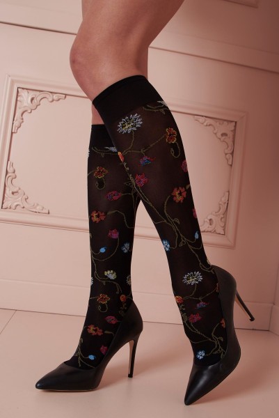 Trasparenze - Mi-bas opaques à motif romantique de fleurs colorées