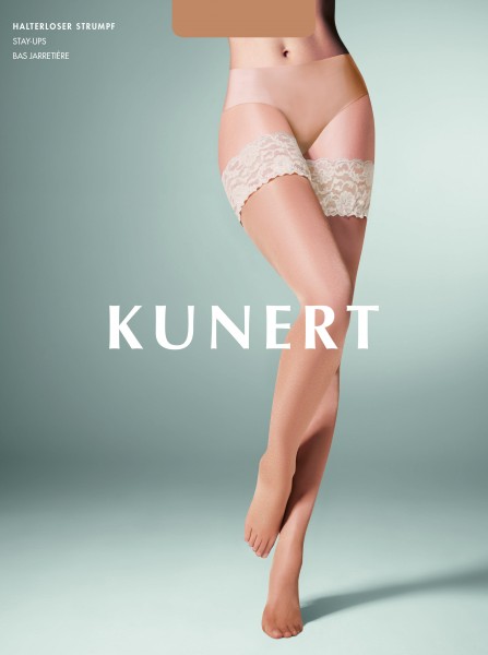 Kunert - Bas jarretière ultra-transparent mat avec dentelle au motif floral