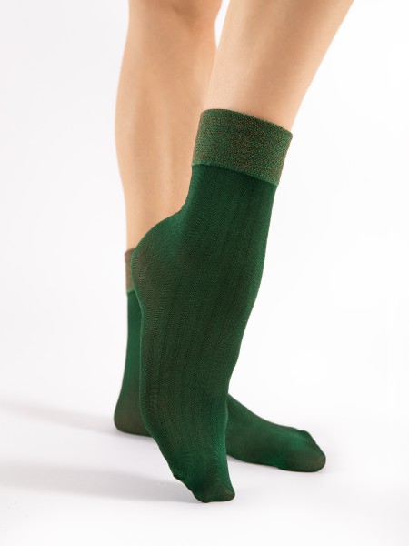 Fiore - Chaussettes opaques et brillantes à rayures avec un revers effet lurex de couleur contrastante