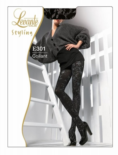Levante - Elegant tights with silver floral pattern, 50 DEN